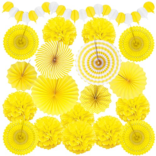 Recosis Gelb Party Dekoration: Pompoms, Fcher, Girlande fr Fiesta, Taufe, Mdchen, Babydusche, Hochzeit, Geburtstag, Festival