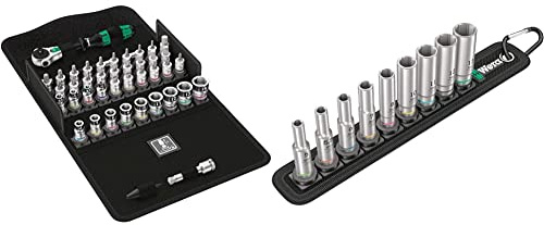 Wera Zyklop Speed 8100 SA All-in Ratchet Set, 1/4 Drive, Metric, 42pc, 05003755001 & Belt A Deep 1 Socket Set of 9 Metric 1/4in Drive