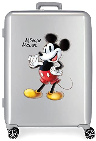 Disney 100 Mickey Joyful Mittelgroßer Koffer, Grau, 48 x 70 x 26 cm, starres ABS, integriertes TSA-Schloss, 81 l, 2 kg, 4 Doppelräder