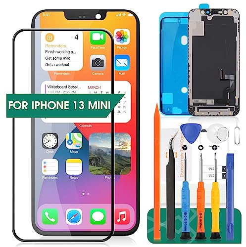 SRJTEK Ersatzbildschirm für iPhone 13 Mini LCD Display für iPhone 13 Mini Touchscreen A2628 Digitizer Montage-Reparatur-Set (schwarz), 6.1