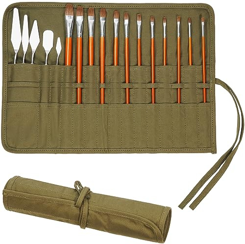 ECHSRT Paint Brush Holder Roll Up Case Storage for Artist Acrylic Oil Watercolor, Holders and Organizers 30 Slots,Army Green