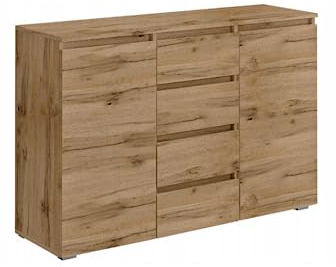 VBChome Kommode mit 4 Schubladen und 2 Türen 120 x 40 x 97 cm Eiche Wotan Grifflose Schubladenkommode Mehrzweckschrank für Flur Schlafzimmer Wohnzimmer Kommode mit 4 Schubladen und 2 Türen Eiche
