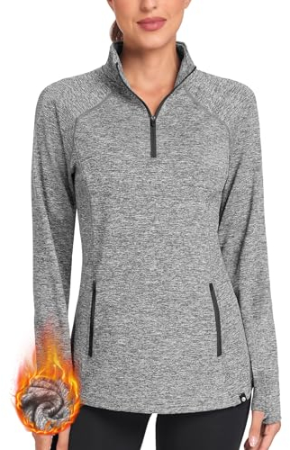 Soneven Damen Fleecepullover Stehkragen Hoodie Mit 1/4 Zip Pullover Sweatshirt Langarmshirt Oberteile Pulli für Herbst Winter,1/4 Zip Grau,L