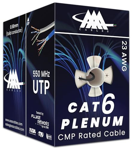 AAA Cat6 Plenum Cable 1000ft | DSX-8000 Tested | 0.58MM Solid Conductor | UTP, 23AWG, 550MHz, Cat 6 Ethernet Plenum Cable | Black