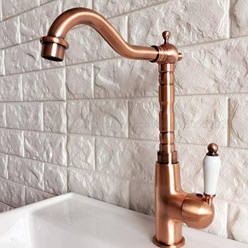 ZERAPH Antikes rotes Kupfer-Badezimmerwaschbecken, Waschtisch, Waschbecken, Mischbatterie, Kalt- und Wasserhahn
