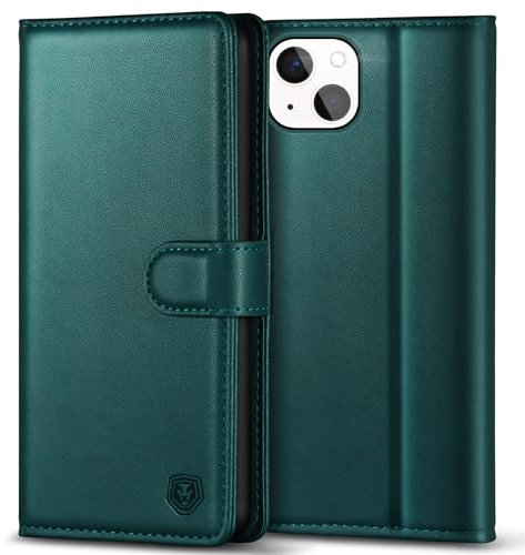 Kuafcase Compatible for iPhone 13 Mini Case with 4 Card Slots Magnetic Closure Kickstand Shockproof Protective Phone Case Compatible for iPhone 13 Mini - Green