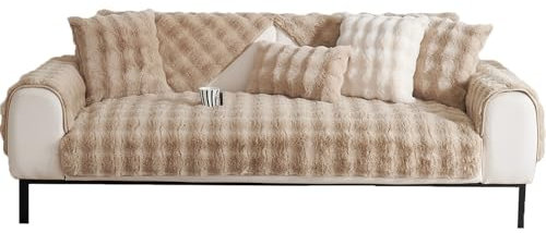 Sofabezug Sofa Überzug Ecksofa 1-4 Sitzer L Form,Couch Überzug mit Rutschfester Warm Kaninchen Plüsch,Waschbar Pets Dog Sofa Cover für Wohnzimmer,Sofaüberwürf L Form Sofaschoner,Brown||90x180CM