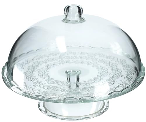 KADAX Présentoir à gâteau avec couvercle, plateau à gâteau transparent avec pied, élégante cloche à gâteau en verre, assiette de service robuste (rond Ø 29 cm)