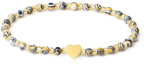 MetJakt Handgemachter Naturstein Perlenarmband 4MM Mini Stretch Armband Energiearmbänder 18k vergoldet Herz Armbänder für Damen Damenschmuck Echtes (Tricolor Malachit)
