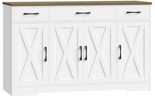 HOSTACK Kitchen Buffet Sideboard Storage Cabinet, Coffee Bar Cabinet, White