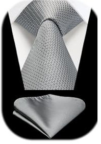 Enlision Silbergrau Herren Krawatte Hochzeit Einfarbig Krawatte mit Einstecktuch Set Plaid Krawatten & Taschentuch
