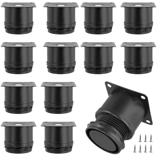 SINJEUN 12 Pcs 50mm Black Adjustable Furniture Legs, 2 Inch Metal Height Adjustable 0-15mm with 48 Screws, Feet for Sofa, Bed, Cabinet