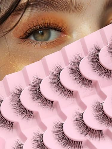 Natürliche Wimpern 12mm Fake Lashes Wispy Falsche Wimpern Weich Eyelashes Natural Look 3D Volume Wimpern Extensions Mit Dünnem Band C Curl Siligli Daily Lash Pack, 7 Paar
