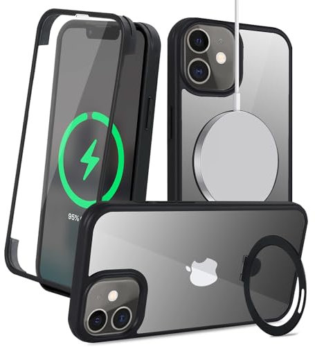 SunYoo for iPhone 11 Case with Screen Protector,Compatible with Magsafe, for iPhone 11 Case Built in Screen Protector,Protective Shockproof Stand Phone Cover-Black
