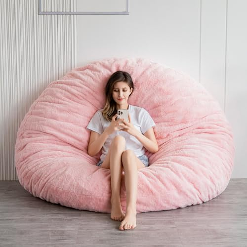 MAXYOYO Sitzsack-Bett – umwandelbar von Sitzsack-Sessel zu Bett – großes Sofa mit Plüschbezug und flauschiger Füllung für Erwachsene, Gäste (Rosa, 150 x 150 cm)