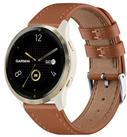 Cinturino di ricambio in pelle compatibile con Garmin Venu 2S/3S/Forerunner 265S/255S/255S Music/Vivoactive 4S/Vivomove 3S, cinturino di ricambio in pelle morbida da 18 mm per Garmin Venu 2S/3S (18