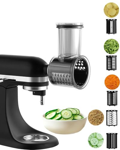 HOMGEN Cutting Machine Chopper Attachment for KitchenAid Stand Mixer Cheese Grater Attachment Stainless Steel Salad Machine Accessories Chopper Powder Vegetable Cutter with 5 Removable Blades