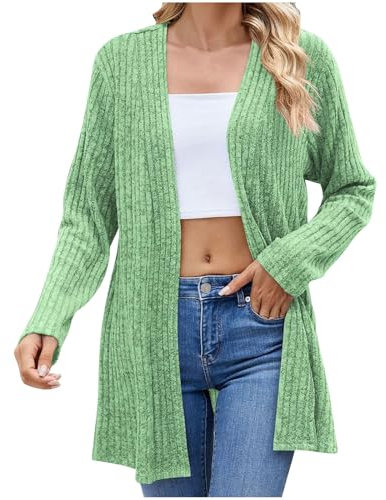 Capispalla da donna a maniche lunghe cardigan a righe all'uncinetto basic autunno inverno 2024 moda, R-099 Verde Lime, L