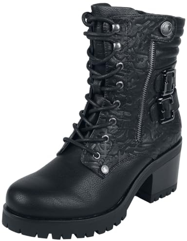 Black Premium by EMP Damen schwarze Schnürboots mit zwei Zierschnallen EU39