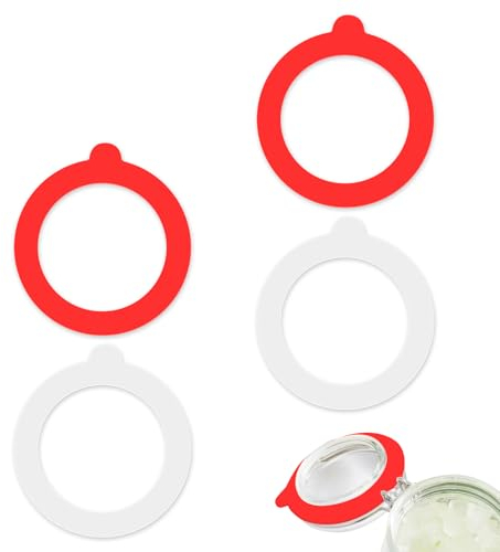 Aeaocvo 4 Stück Dichtringe für Einweckgläser, Innen 70mm Gummiringe für Weckgläser, Silikon Ersatz Einmachglas Einmachringe, Einweckgummi (Rot+Weiß)