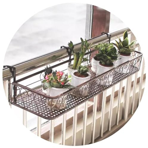 Fioriera sospesa per vasi da fiori da balcone, contenitore per piante, davanzale, con gancio e accessori a vite, in ferro nero (marrone, 20 x 100 x 12 cm)