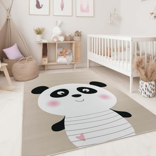 Taracarpet Kinderzimmer Teppich für Kinder, Jungen, Mädchen und Jugendzimmer Fresh Kids Tiere Panda Taupe 80x150 cm