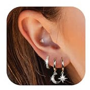 MACACHII 3 Paires Boucles d'oreilles Argent 925 Piercings Oreille pour Femme Plaquée Or 14 Carats Petites Clou d'Oreilles Mini Créoles pour Plusieurs Cartilage Bijoux Femme