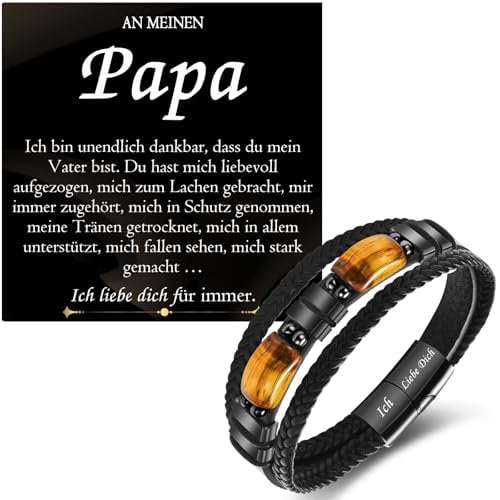 PDTU Papa Geschenk von Sohn Tochter, Lederarmband mit Gravur Ich Liebe Dich Geschenk für Meinen Papa, Papa Geschenke von Sohn Tochter zum Geburtstag Vatertag Weihnachten Ruhestand