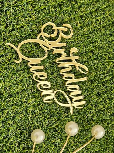 Acrylic Birthday Queen Cake Charm,Birthday Queen Cake Topper Decorations.!!! (Silver Mirror Acryl)