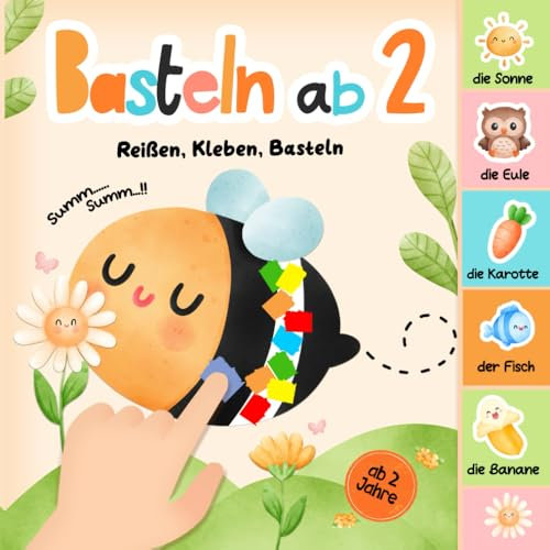 Basteln ab 2 Jahre: Kinder können erste Wörter spielerisch mit dem kunterbunten Bastelbuch lernen. Es enthält Bastelvorlagen und farbige Seiten zum ... Basteln ein kreatives Projekt ohne Schere.