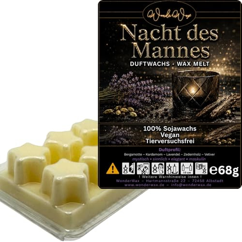 WonderWax® Duftriegel 6 x Duftwachs Sterne Weiß Nacht des Mannes | Farbe: Weiß | Raumduft für Duftlampen, Wax Melt, Sojawachs, Indoor Duftöl Wachs schmelzen für Aromalampe