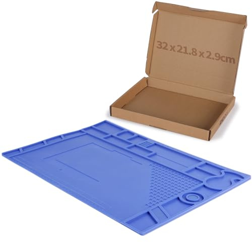 YIHUA M170 Hitzebeständige Lötmatte 440×310×6 mm Lötunterlage mit Aufbewahrungsschlitzen, integriertem Lineal, magnetischen Zonen, Leiterplatten-Steckplatz und biegsamer, weicher Lötmatte aus Silikon