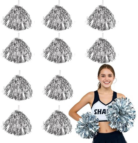 Cheerleading Pompons, 12 Stück Silber Pumpen Pom Pom Pom Zubehör Cheerleading Zubehör für Kinder Aerobic Tanz Bommel Sport Teamgeist Akklamation Nacht Kostüm Party