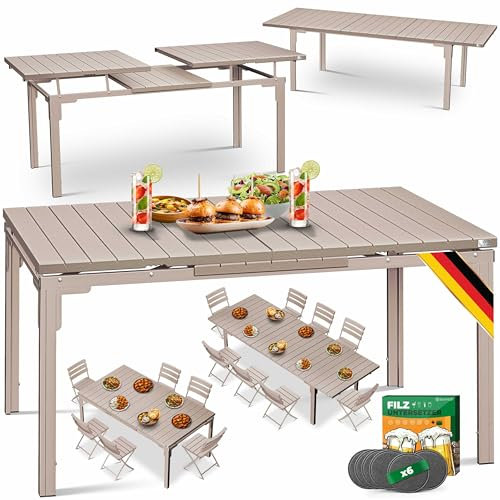 KESSER® Table de jardin extensible 180/240 x 90 cm extensible jusqu'à 8 personnes avec structure en acier revêtu par pulvérisation et plateau de table en polyéthylène haute densité résistant aux