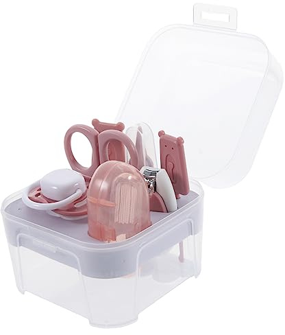 KOMBIUDA Kit Cortauñas Bebe Recién Nacidos Lima De Uñas Bebe Pinzas | Juego 7 Piezas, Caja De Almacenamiento Incluida, Color Rosa, Diseño Para Bebés