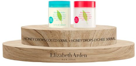 Elizabeth Arden - Green Tea Honey Drops, Crema Corpo, con Aroma di Cocco ed Estratto di Tè Verde 500 ml + Green Tea Lychee Lime Honey Drops - Crema Corpo Idratante, Aroma Fruttata, Agrumata 500ml