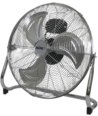 KÜHL 20 Metal Floor Fan Chrome | Powerful Airflow | 3-Speed Settings | Adjustable Tilt | No Assembly Required | Free Standing Cooling Fan