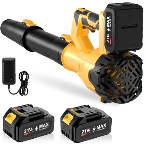 Cordless Leaf Blower 750CFM 200MPH – Electric Rechargeable Handheld Blower with 2×4.0Ah Batteries & Charger, Lightweight Design, 6-Speed Levels, 2 Extended Tubes for Yard, Lawn & Garden (Yellow)