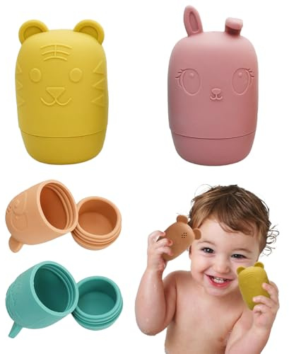 Baby Badespielzeug – 4er Set Weiches Silikon Badewannenspielzeug Schwimmendes Wasserspielzeug Kinder, Sensorik Spielzeug Quetschspielzeug für Kleinkinder, Poolspielzeug Niedliche Tierformen