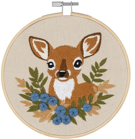 Trimits Embroidery Kits - 15cm 6 Embroidery Beginners Kit, Cross Stitch Kits for Adults, Starter Set with Bamboo Hoop, Fabric, Threads, Needle & Backing - Deer