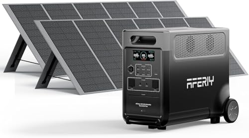 AFERIY Generador Electrico Solar 3600 W Con 2 Paneles Solares de 400 W, Batería Portátil LiFePO4, 220 V-240 V, Panel Solar Plegable Con USB, IP65, para Camping, Viajes, Corriente