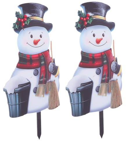 Lurrose 2 STÜCK Wetterfeste Schneemann gartendeko Niedliche Weihnachtsstecker für Garten Terrasse und Weg Einfache Montage Wetterbeständige Weihnachtsgartenstecker für Außenbereich