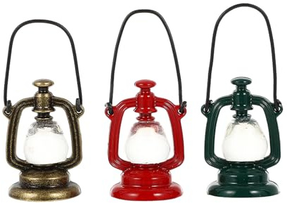 ARTIBETTER Mini Linternas de Queroseno en Miniatura Retro 3 Piezas para Casas de Muñecas, Colores Rojo, Verde y Cobre, Decoración Detallada para Accesorios de Mobiliario y Escenas