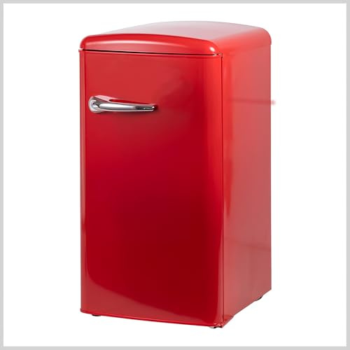 EMPOTEC Frigorifero Retrò Vintage, 100 Litri, Acciaio Laminato, Maniglie in Plastica Cromata, 88 x 45 x 48 cm (Rosso)