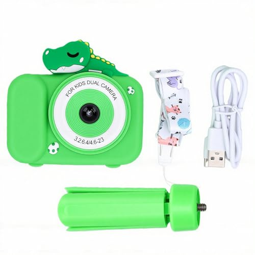 YUEHISY 1080P-Dinosaurier-Digitalkamera für Kinder, Niedliche Selfie-Kamera mit Spielen, 48 MP, 8-fachem Zoom, Doppelobjektiv, Musik-Player, mit Stativfiltern für den Alltag