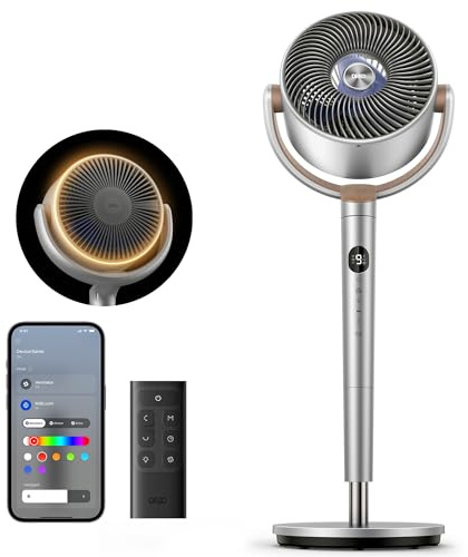 DREO 20dB Smart RGB Pedestal Fan for Bedroom, 40 Inch Silent Standing Fans, 120°+120° Oscillating Cooling Fan, Wi-Fi/Voice Control, DC Motor, 9 Speeds, 6 Modes, 12H Timer, 90 ft Circulator
