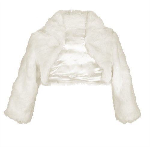 Flora Ivory Faux Fur 3/4 Long Sleeve Bridal Shrug/Wedding Bolero/Collar Jacket (Medium)