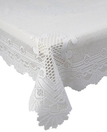 Classic Home Store Monica Lace Tablecloth Traditional Rose Pattern Table Linen - 60” Round (White)