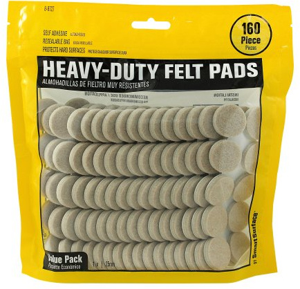 Smart Surface 8727 Heavy Duty Self Adhesive Furniture Felt Pads 1-Inch Round Oatmeal 160-Piece Value Pack in Resealable Bag