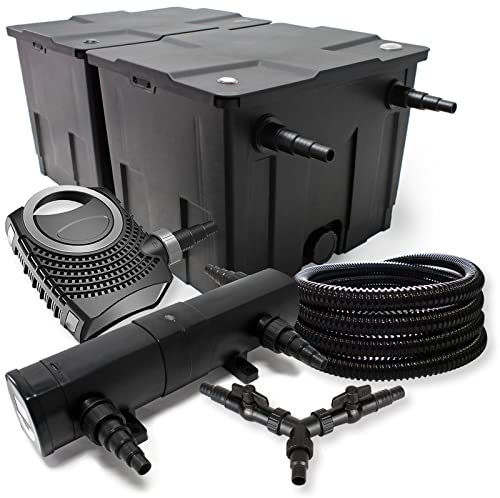SunSun Kit Complet: CBF-350B Filtre de Bassin jusqu'à 60000L Biologique, CTF-8000 Pompe de Filtration 8000l/h 70W, CUV-236 Lampe UV UVC Clarificateur avec 36W, 25m Tuyau 25 mm, Y-Distributeur